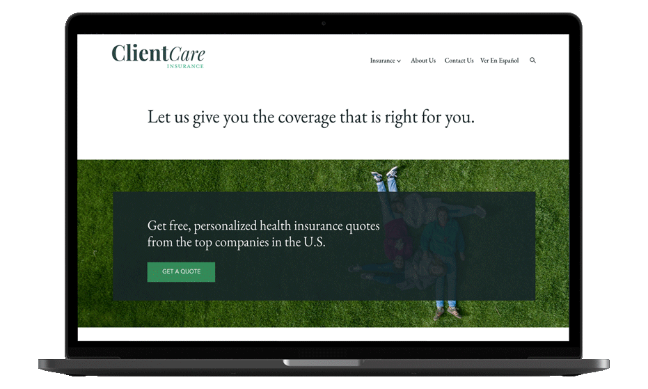 Client Care Insurance home page mockup